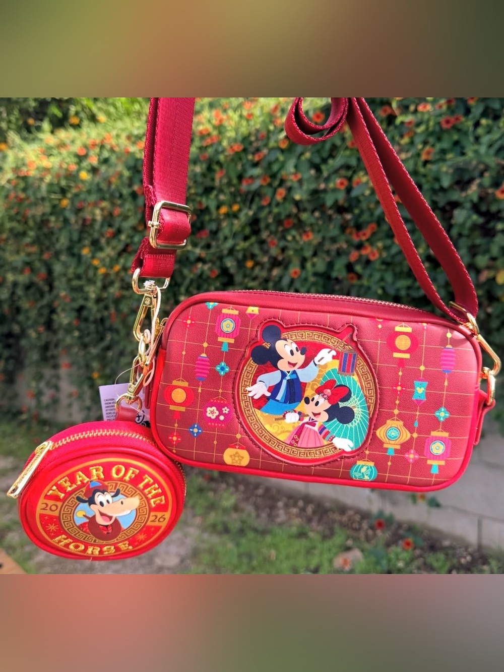 Loungefly Red Mickey & Minnie Lunar New Year Crossbody Bag with Coin Pouch NWT